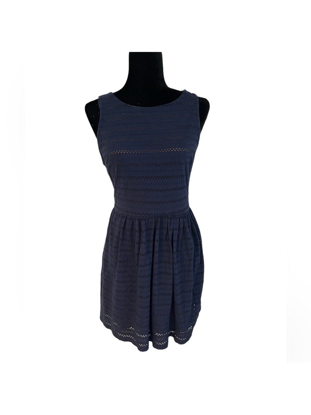 Maison Jules Navy Eyelet Sleeveless Dress Medium